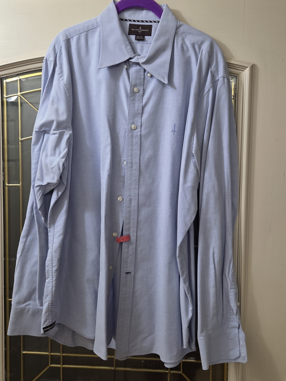 Black Brown 1826 Mens XXL Light Blue Oxford Cotton Dress Shirt Long Sleeve Butto